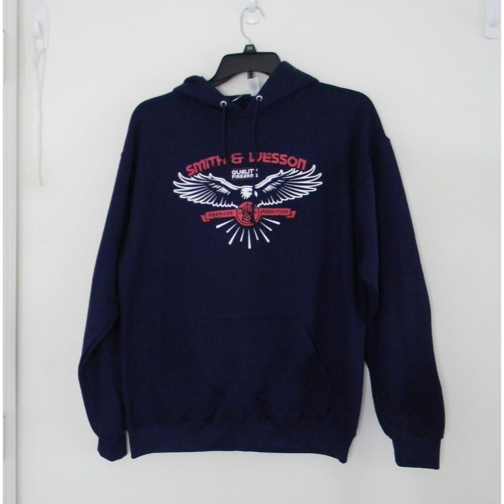 Smith & Wesson Blue Hoodie Sweatshirt Front Pocket Mens Large NWOT